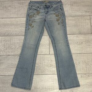 Vintage LEI Light Blue Flare Jeans with Floral Design